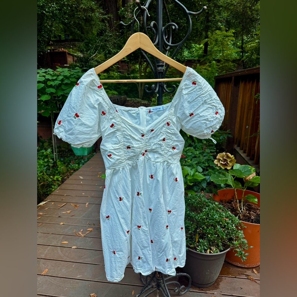 White Cherry Cotton Mini Dress